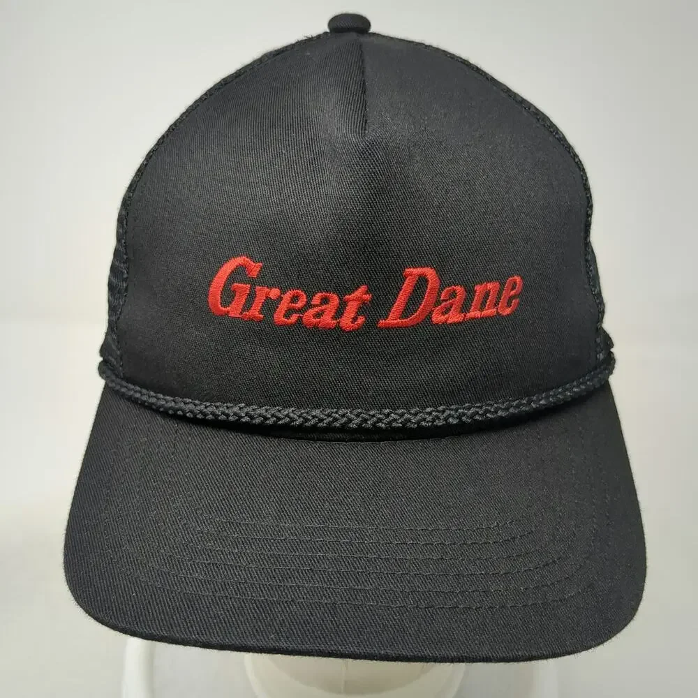 Gramling Trucker Hat Black One Size Great Dane Rope Mesh Snapback Green Brim